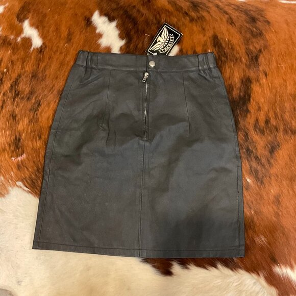 Vintage Eagle Leather Pencil Skirt Casual Back Zip Size 28 Black - Picture 5 of 6